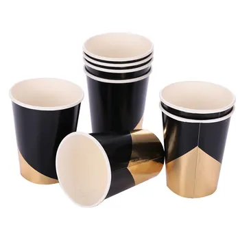 

Disposable Gold Stamping Black Paper Tableware Plates&Cup&Towels One-Off