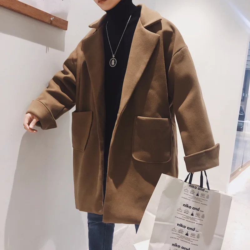 Winter Thick Woolen Coat Men's Fashion Casual Loose Woolen Jacket Men Streetwear British Wind Woolen Coat Mens Overcoat M-2XL Winter Thick Woolen Coat Men's Fashion Casual Loose Woolen Jacket Men Streetwear British Wind Woolen Coat Mens Overcoat M-2XL