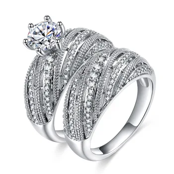 

Real 925 Sterling Silver Ring Set 2Ct Zircon Stone Wedding Engagement S925 Silver Rings Set for Women Valentine's Day Gift
