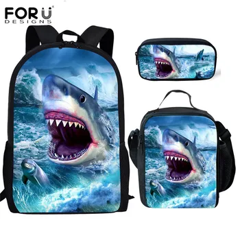 

FORUDESIGNS 3D Great White Shark Printing Schoolbag sets Kids Backpack Boys School Shoulder Satchel for Children Mochila Escola