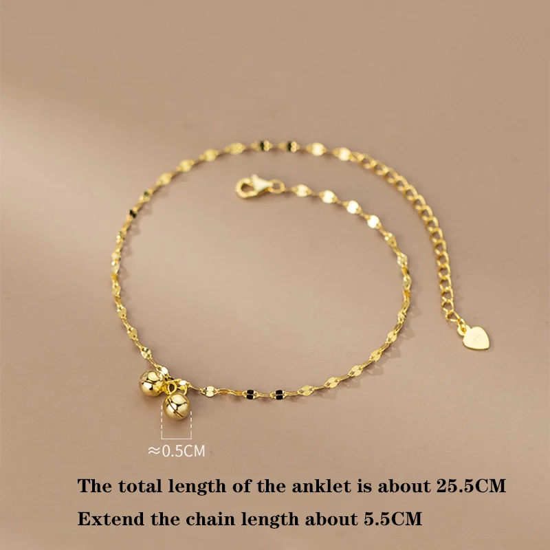 WOOZU Real 925 Sterling Silver Punk Glossy Golden Ball Chain Anklet For Women Personality French Foot Summer Beach Jewelry Gift