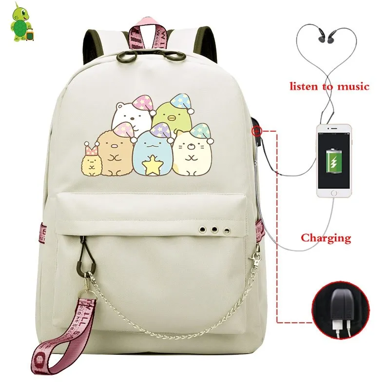 3 Mochila, мультяшный рюкзак Sumikko, школьные сумки для девочек-подростков, Usb зарядка, рюкзак для ноутбука, женские рюкзаки, корейский рюкзак для путешествий - Цвет: 3