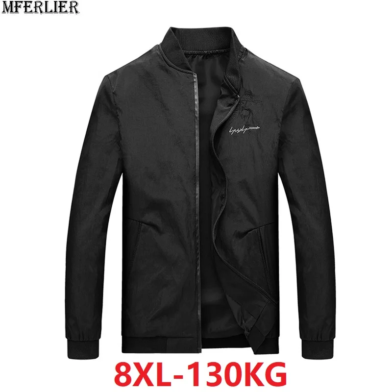 MFERLIER Плюс Размер 6XL 7XL 8XL мужские куртки корейский Стиль Бейсбольный воротник осень весна человек черный повседневный простой пиджак верхняя одежда пальто