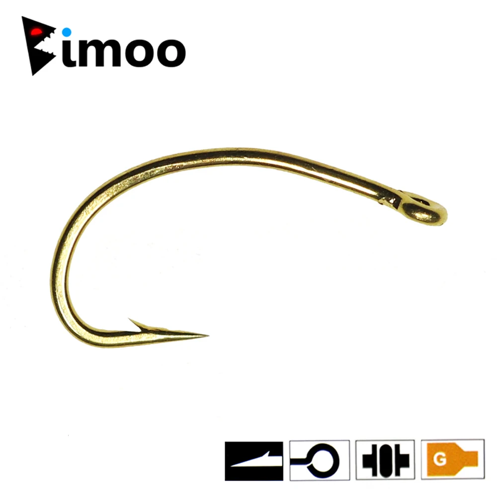 50pcs Gold Color Fly Tying Scud Nymph Hook Caddis Midge Shrimp Fly Tying  Fish Hooks Size 10 12 14 16