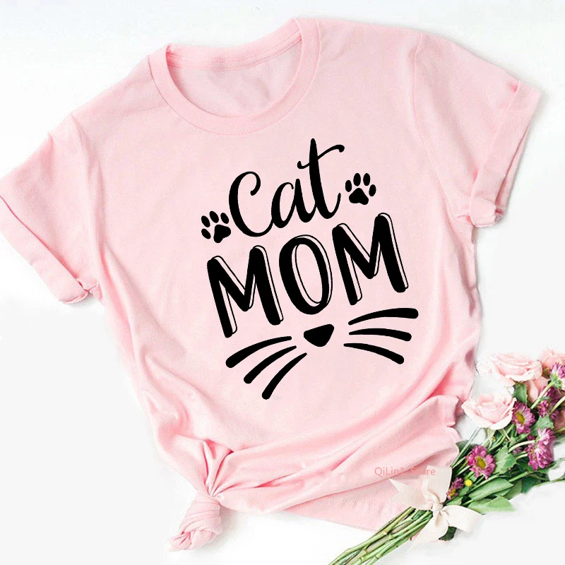 

Graphic Cat Mom T Shirts Women Cute Kitten Kitty Pink T-Shirt Summer Top Female Girl Animal Cat Lover Birthday Gift Cute Tshirt