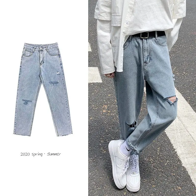

Summer Straight Jeans Men's Fashion Solid Color Retro Casual Jeans Men Streetwear Wild Loose Korean Denim Trousers Mens S-3XL