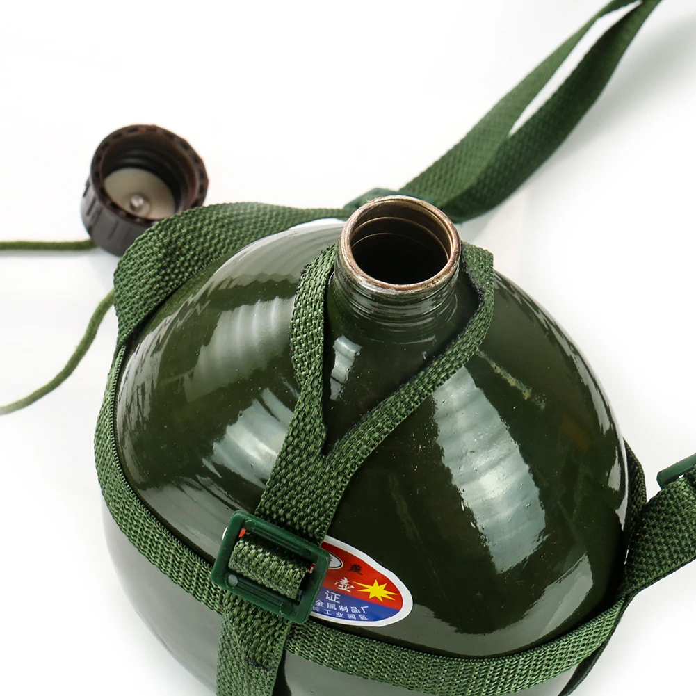 Aluminum Military Water Bottle Drop Resistant Durable Old Style Large Capacity Flat Water Bottle Outdoor Hiking Carry 1-2.5L