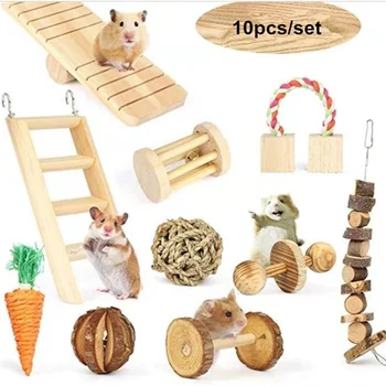 

Natural Wooden Hamster Toys Set Rabbit Gerbils Guinea Pigs Hamster Chew Toys Small Animal Pet Molar Toys 14/10/7/5 PCS