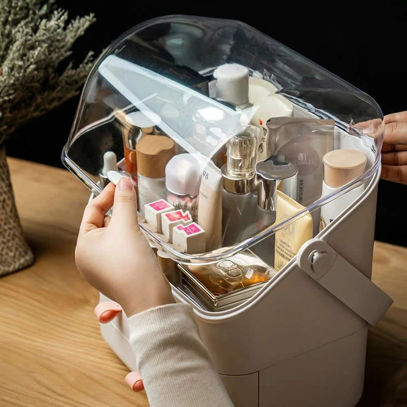 Makeup Box Fashion Three-Layer High Capacity Transparent Portable Cosmetic Organizer Plastic Drawer Lipstick Nail Polish Storage