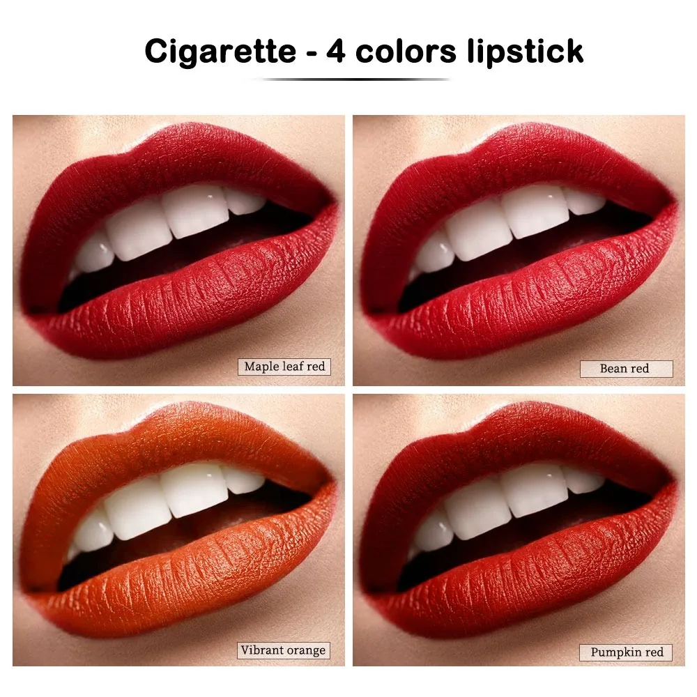 Абсолютно креативный сигаретный матовый Набор губной помады, 4 цвета, водостойкая Помада для губ, стойкий сексуальный матовый телесный красный оранжевый макияж губ