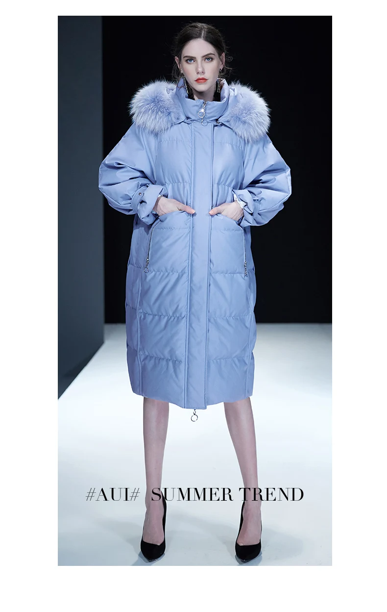 Модные зимние толстые теплые х-длинные пушистые 90% пуховые пальто женские Непродуваемые пуховики из натурального меха, верхняя одежда F223