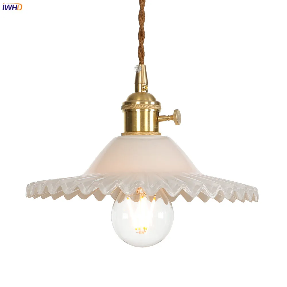 

IWHD Nordic Style White Glass LED Pendant Light bar Living Dinning Room Edison Copper Hanging Lamp Lights Lampara Colgante