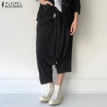 

2020 ZANZEA Casual Elastic Waist Drop Crotch Harem Pants Women Pants Black Trousers Female Wide Legs Pantalon Loose Sweatpants