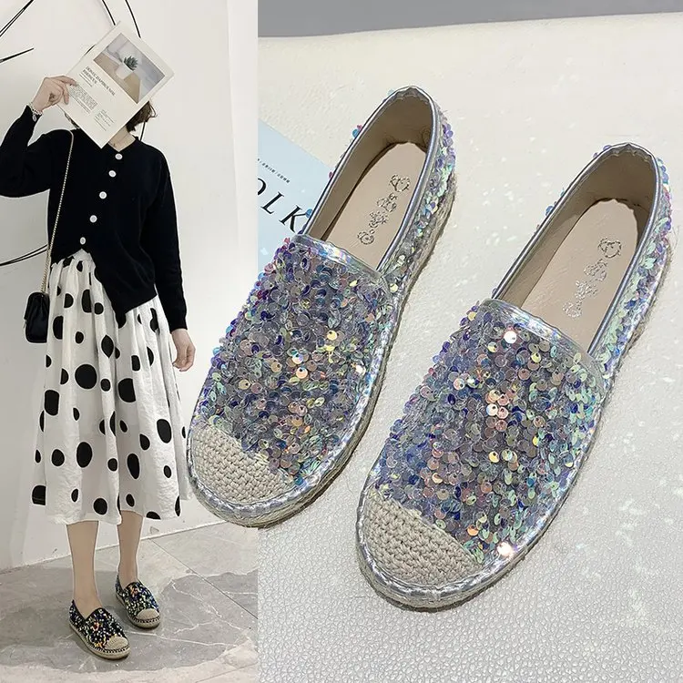 

Low-Cut Sequin Shoes Women's 2020 Spring New Style Fashion Korean-style Mixed Colors Students Slip-on Versatile Casual Shoes Fas