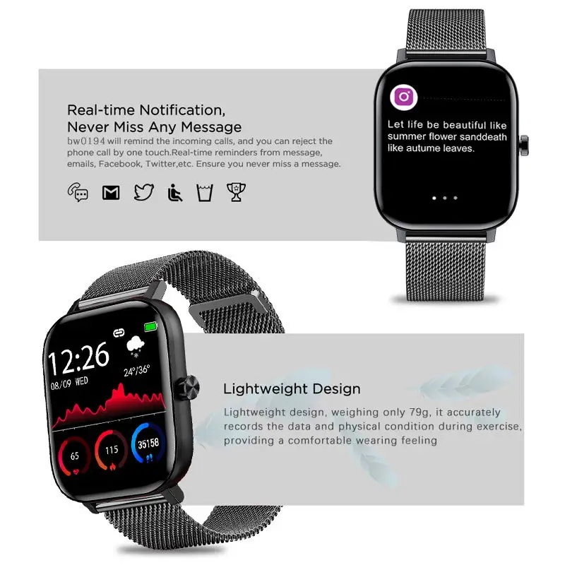 US $21.99 LIGE New P8 Color Screen Smart Watch Women men Full Touch Fitness Tracker Blood Pressure Smart Clock Women Smartwatch for Xiaom