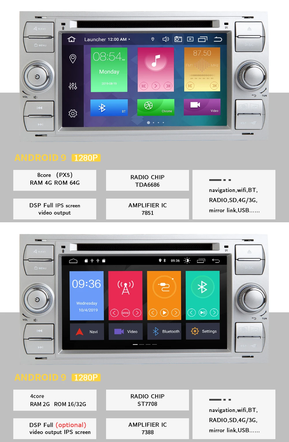 2 din Android 9 Автомагнитола для Ford Focus 2 3 mk2 Mondeo 4 Kuga Fiesta Transit Подключите S-C MAX Мультимедиа gps Navi головное устройство 4 Гб