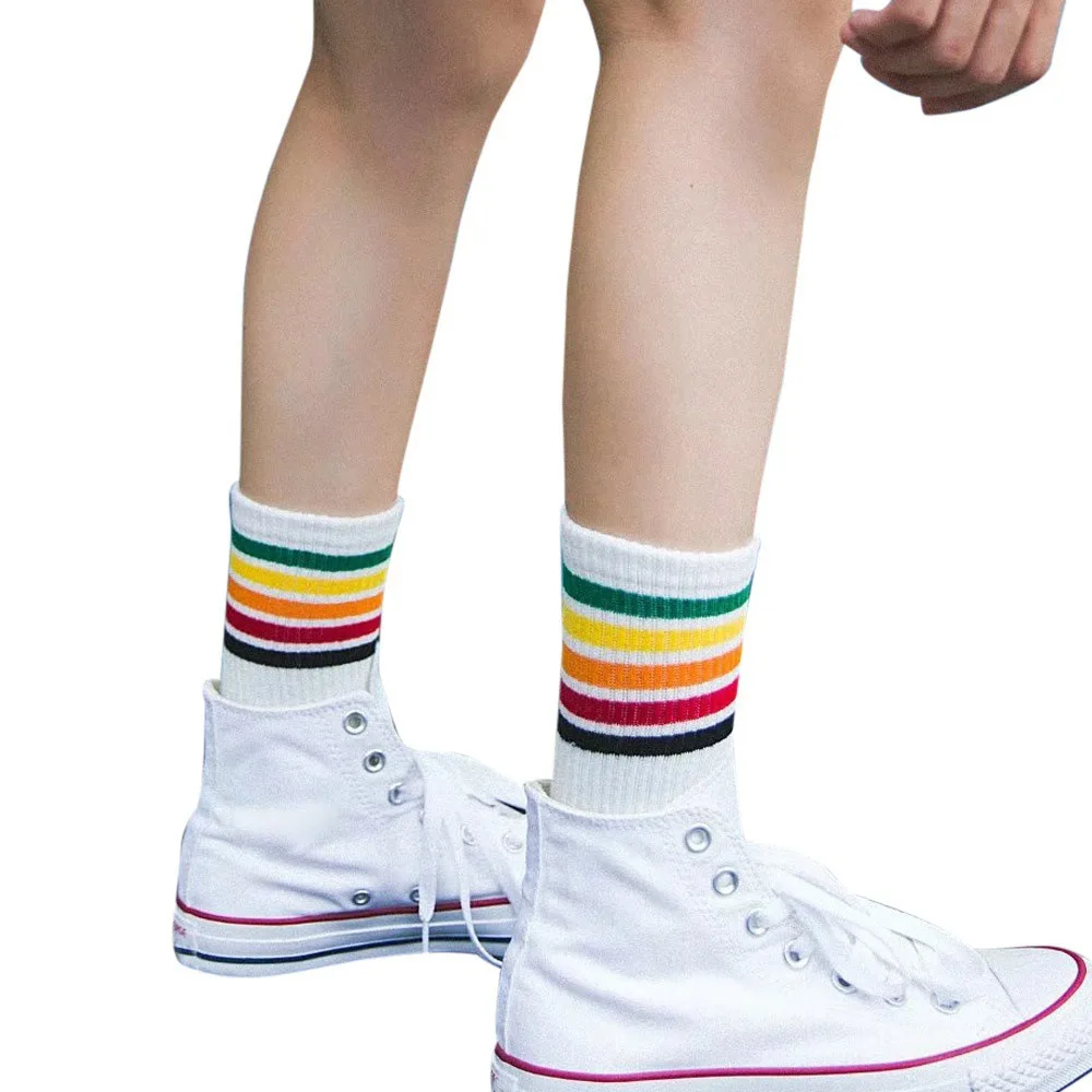 Унисекс хлопковые спортивные носки впитывающие пот радужные полосатые носки для спорта на открытом воздухе Велоспорт Туризм футбол запах устойчивые носки