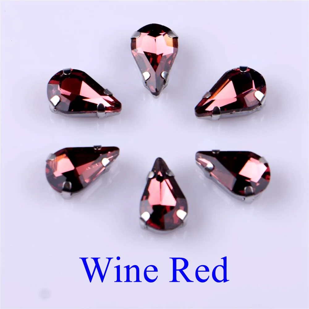 Elegant Teardrop Glass Rhinestone Embellishments with Silver Metal Base - 20 pcs/pack