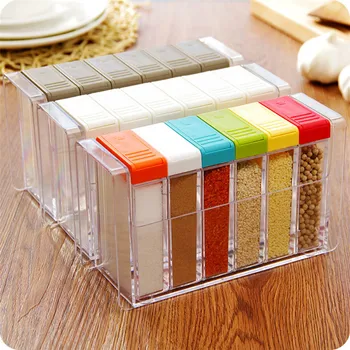 

6Pcs Kitchen Spice Jar Seasoning Box Kitchen Spice Rack Storage Bottle Jars Transparent PP Salt Pepper Cumin Powder Box tool