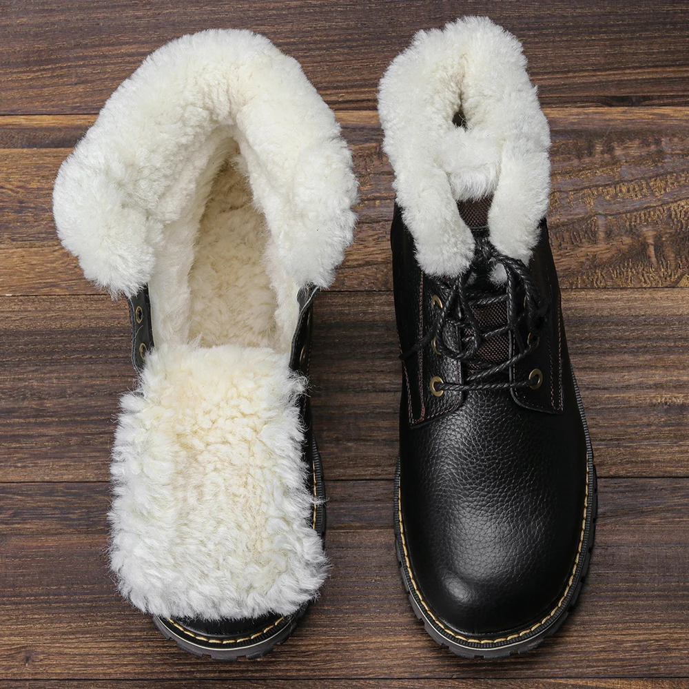 Tanio Oryginalne skórzane męskie buty zimowe naturalne wełniane buty zimowe sklep
