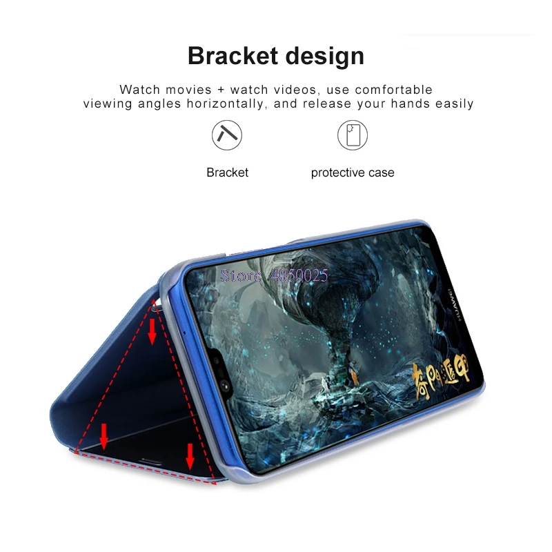 Умный зеркальный флип чехол для Huawei P Smart Plus Y5 Y6 Y7 Y9 2019 Prime 2018 на Nova 2i 3 3i 5 5i