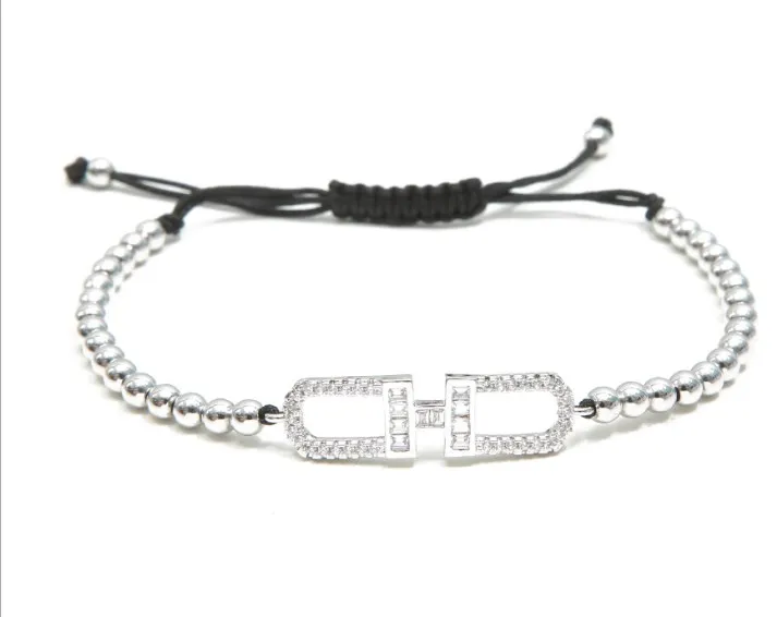 Золото серебро микро pave cz Кубического циркония Веревка Регулируемый браслет из медного бисера gj54 буквы H очарование плетеные браслеты для женщин