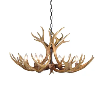 

American Countryside Antler Chandelier Home Foyer Dinning Table Chain Hanging Lighting Fixture Restaurant Cafe Bar Pendant Lamp