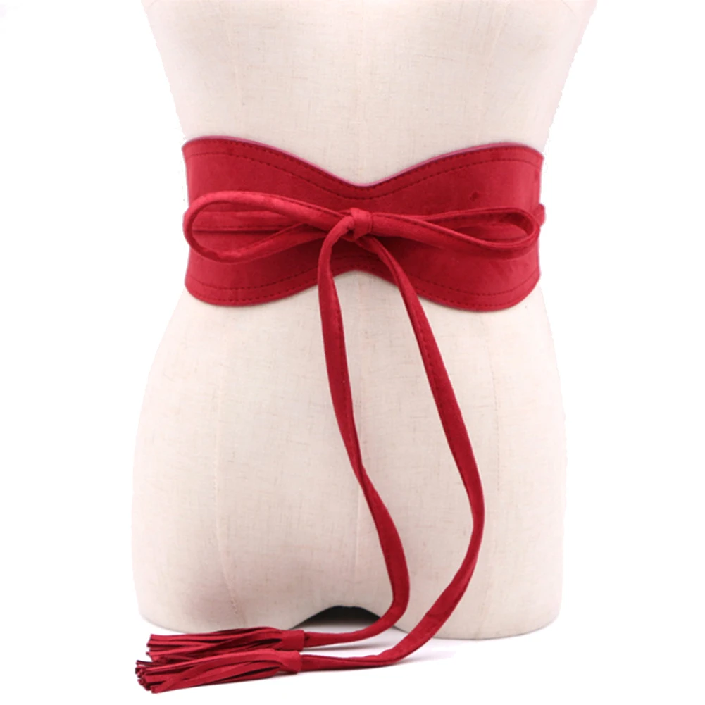 Hot Women Dress Belt Solid Color Faux Leather Bandage Tassel Sash Waistband Wedding New