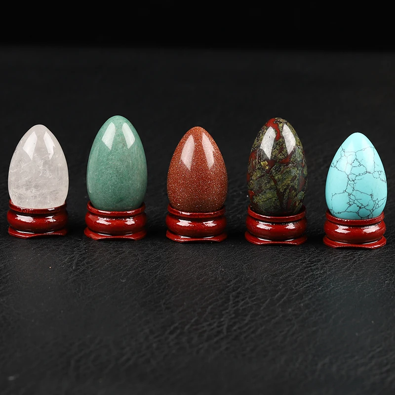 Natural Crystal Egg Stone Healing Quartz Gem Home Decorative Energy Ore Mineral Gift Wood Frame | Дом и сад