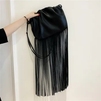 

Long Tassels women Crossbody Bags Brand design Women's Clutches PU Leather female Shoulder bags bolsa franja Lady Hand Bag