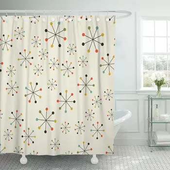 

60S Mid Century Absctract Geometric Pattern Space Retro 1950S Shower Curtain Waterproof 72 x 78 inches Set with Hooks