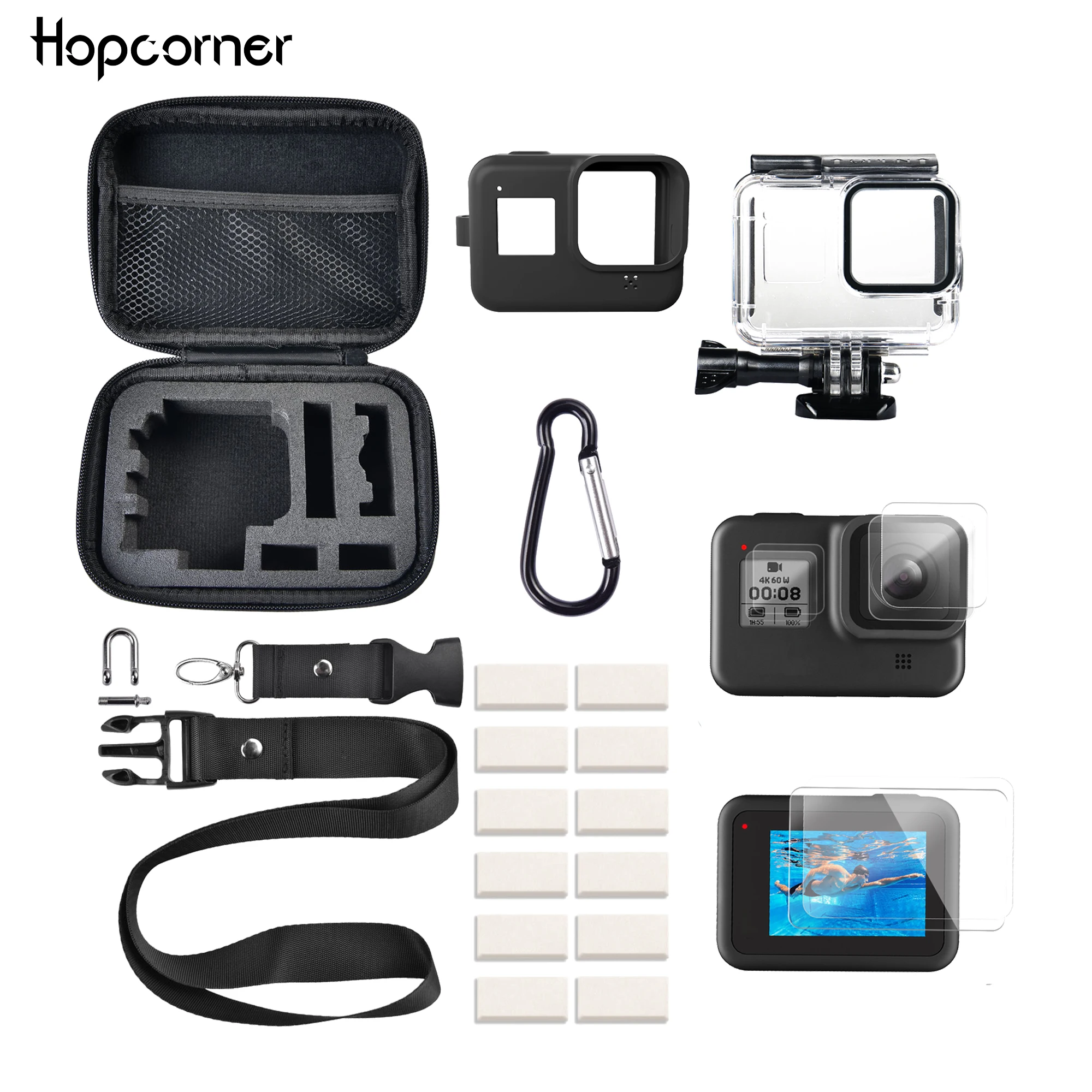 

GoPro Hero 8 Accessories Kits Carrying Case Lanyard Waterproof Housing Silicone Screen Protector Carabiner Adventurer Gift