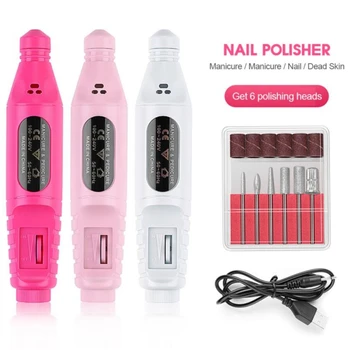 

1Set USB Charging Electric Nail Drill Machine Kit Pedicure Machine Manicure 6 Bits Sanding Buffer Nail File Nail Art Pen TSLM1