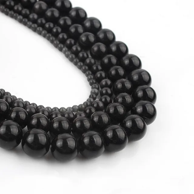 Natural Stone Beads Black Hematite Zebra Jespers Round Spacer Beads for Jewelry Making DIY Bracelet Necklace Accessories 15'' Black Cat Eye