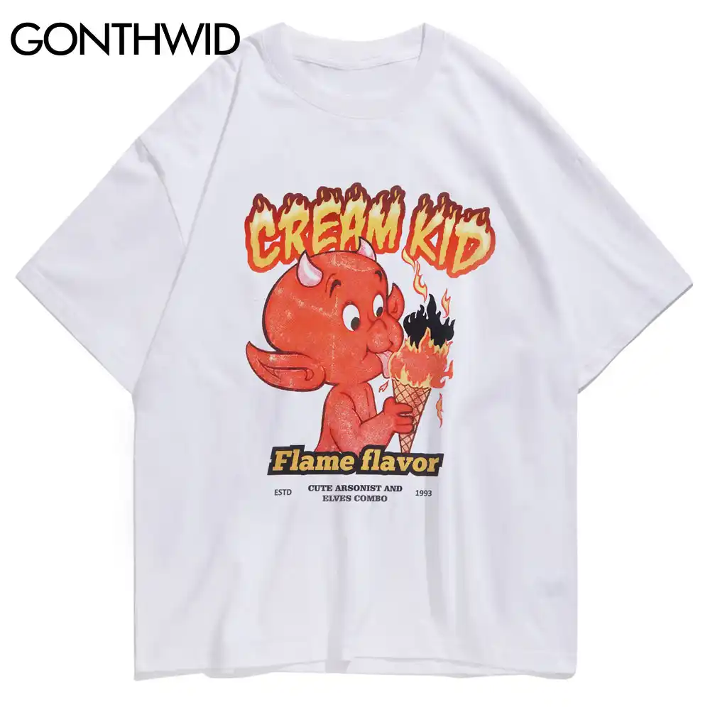 Gonthwid火炎悪魔アイスクリームプリントtシャツストリートメンズ ヒップホップ原宿カジュアル半袖tシャツトップス T Shirts Aliexpress