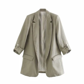 

Spring and autumn women's jacket casual solid color unbuttoned pocket decorative jacket