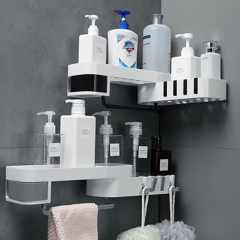 

Rotatable Bathroom Storage Rack Corner Storage Box Adjustable Shower Gel Shampoo Shelf Punch-free Kitchen Tools Organizer Box