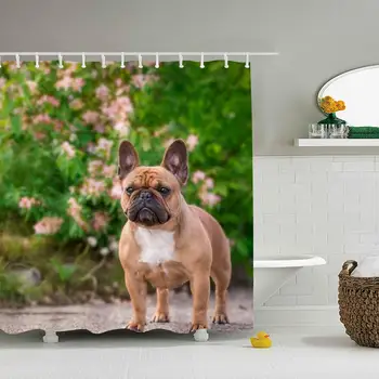 

Room Decorations Collection, Spring French Bulldog, Polyester Fabric Bathroom Shower Curtain 71 × 78"