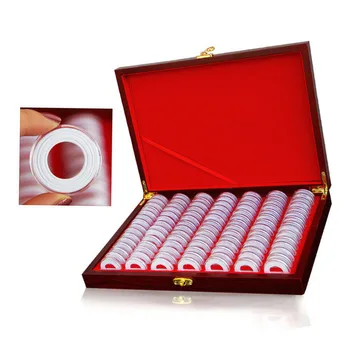 

100pcs Safety Exhibition Coin Holder Storage Container Adjustable Wooden Box Gift Multipurpose With Pad Display Cases Portable