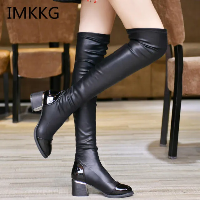 Botas de nieve largas para mujer, botines de tacón alto grueso, Sexy, para otoño e invierno, a763, 2018|Botas hasta el - AliExpress