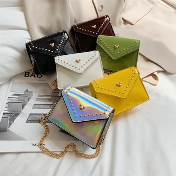 

Kids Mini Coin Bag Leather Crossbody Bags for Women Small Wallet Laser Girls Change Purse Rivet Shoulder Bag
