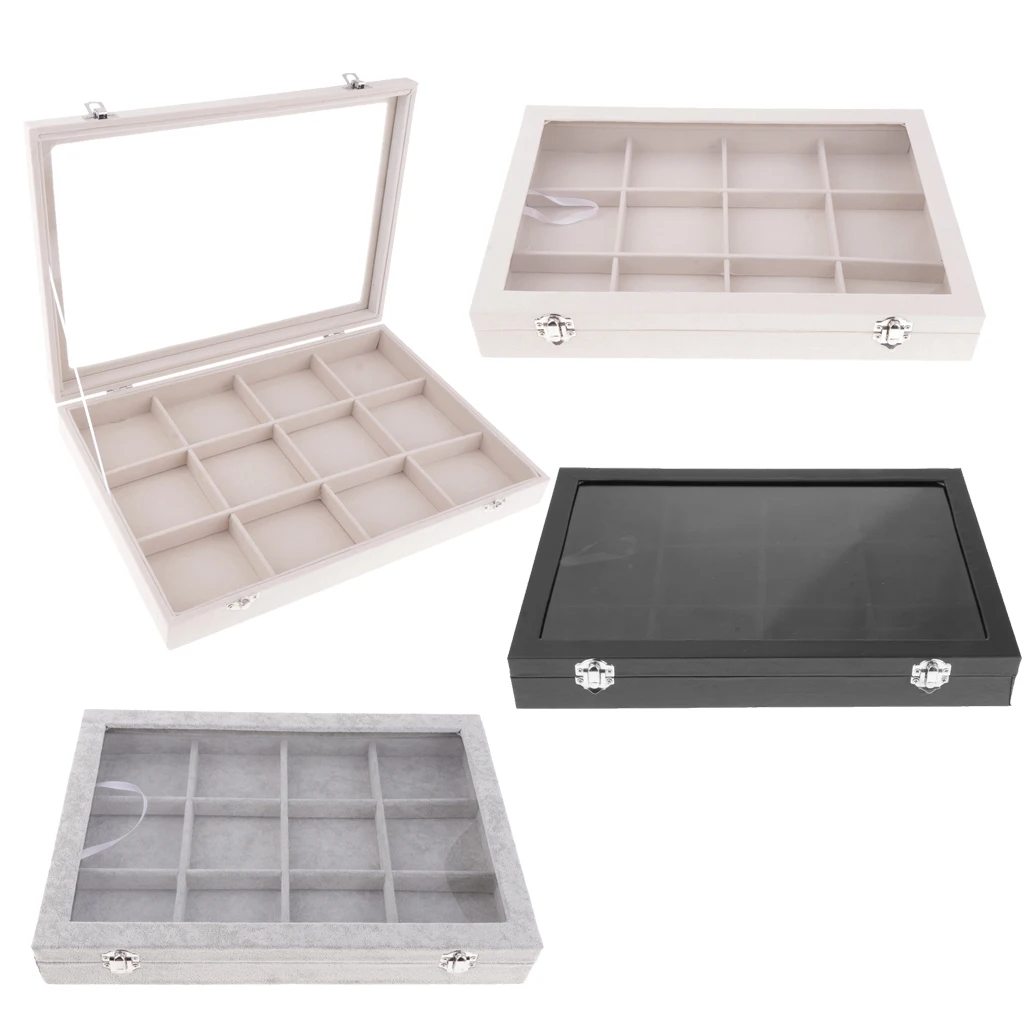 

12-Slot Jewelry Display Showcase For General Bracelets Watches Black, Grey, Cream White