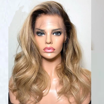 

Ombre Blonde Indian Body Wave Tranparent Full Lace Human Hair Wigs 13x6 Lace Front Remy Human Hair Wigs 180Density for Women