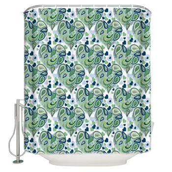 

Shower Curtains for Bathroom Valentine's Day Green Leaf Pattern Waterproof Fabric Bathroom DecorBathtub Curtains with Free Hooks