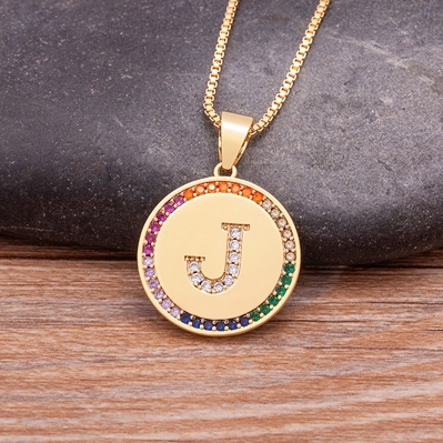 Arrival Luxury A-Z Initial 26 Letters Pendant Charm Chain Necklaces Top Quality Zircon Rainbow Party Wedding Jewelry Gifts
