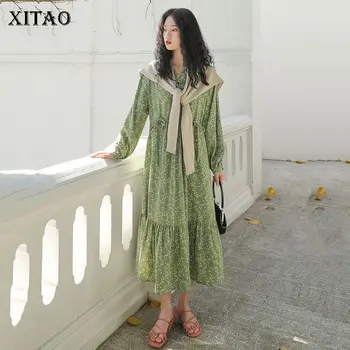 

XITAO Print Pattern Vintage Dress Fashion New Waist Pleated Loose Split 2020 Spring Pullover Goddess Fan Casual Dress XJ4061