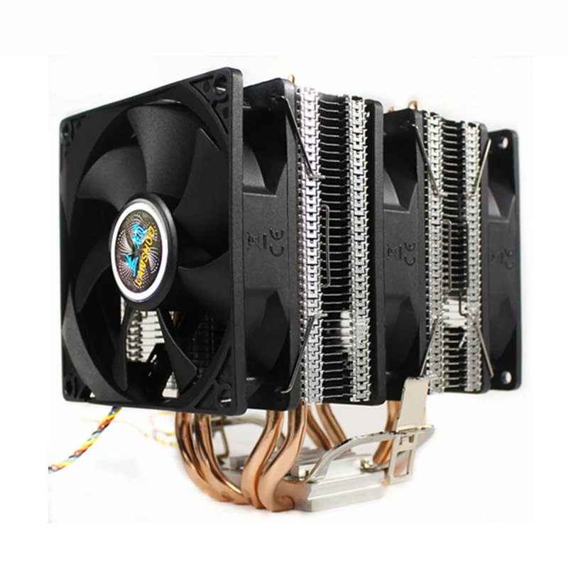 3 Fan 4pin Процессор Кулер 4 прямого контакта с тепловым стержнем heat pipe двойная башня охлаждения вентилятор радиатора для Intel LGA 1150/1151/1155/1156/775/1366 AMD - Цвет лезвия: 3 Fan 4pin