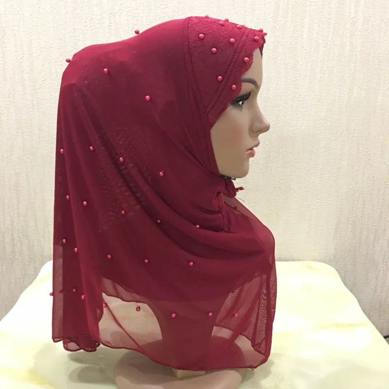 Розничная двухслойная сетка жемчужные бусы арабский головной платок мусульманская шляпа цельный дышащий летний хиджаб