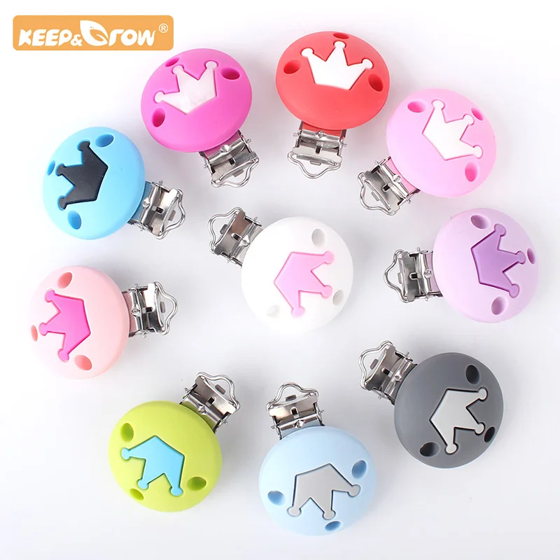 

Keep&Grow 20pcs Silicone teether Crown Sheap metal Clip Pacifier silicone rodent DIY Accessories Anti-drop Pacifier Holder