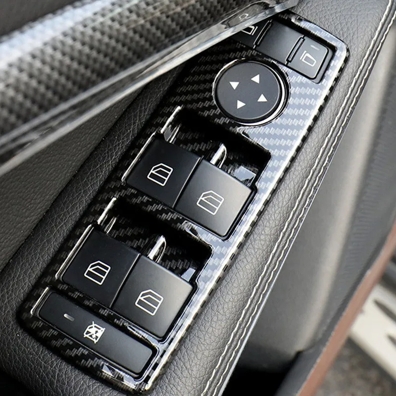 Carbon Fiber Style Car Window Glass Lifting Button Frame
